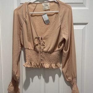 Style Rack Women's Beige Smocked Wrap Blouse